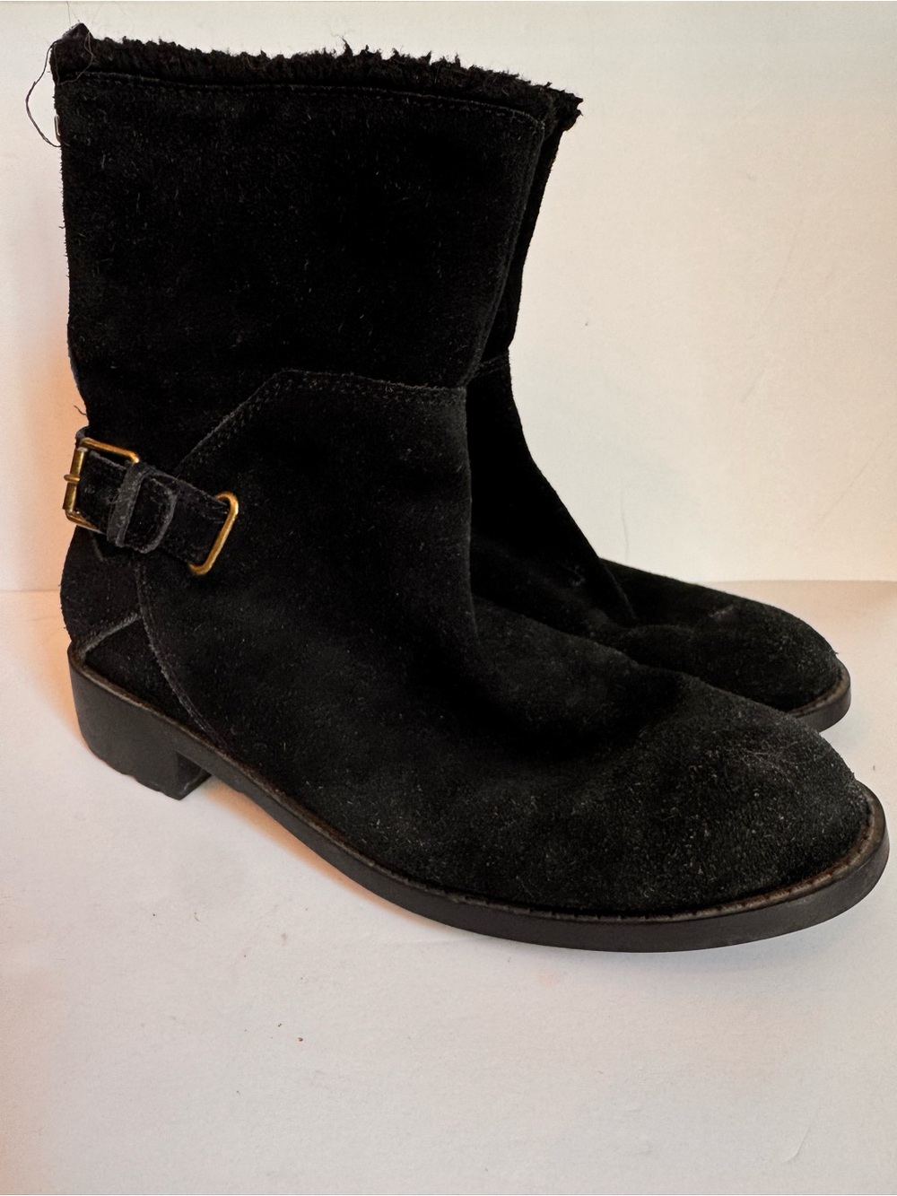 Cole Haan Black Suede Shearling Cuff Ankle Boots